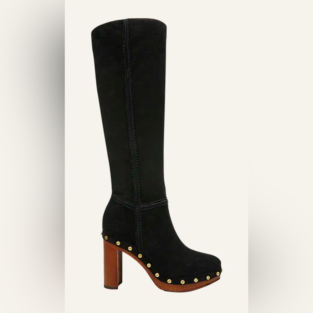 Veronica Beard Glendale Suede Clog Knee Boots in Black Size 7.5 New